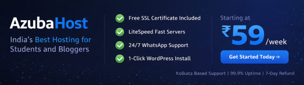 AzubaHost best student hosting India with free SSL and LiteSpeed starting at ₹59 per week