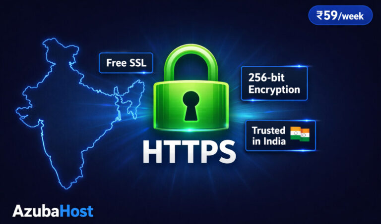 Free SSL Certificate India – AzubaHost web hosting with HTTPS padlock and Indian map